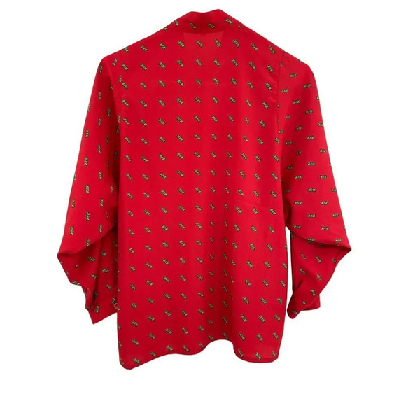 Vintage Rodier Paris Womens Blouse Bow Tie Red Batwing size 40 US 10 - Picture 6 of 12